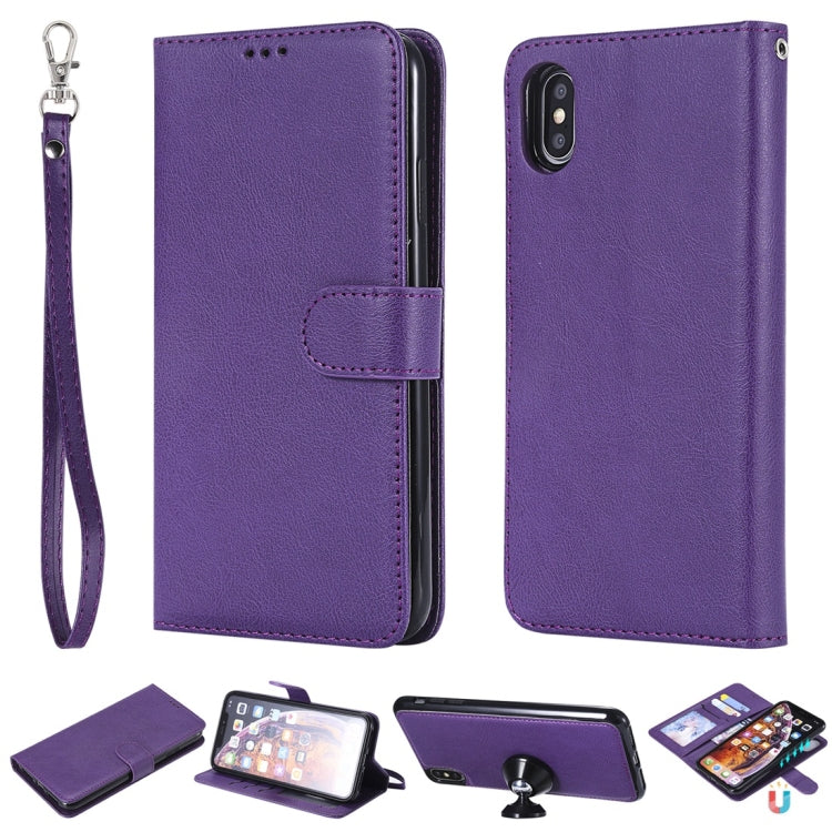For iPhone XS Max Solid Color Horizontal Flip Protective Case with Holder & Card Slots & Wallet & Photo Frame & Lanyard