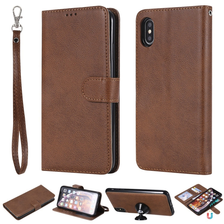 For iPhone XS Max Solid Color Horizontal Flip Protective Case with Holder & Card Slots & Wallet & Photo Frame & Lanyard