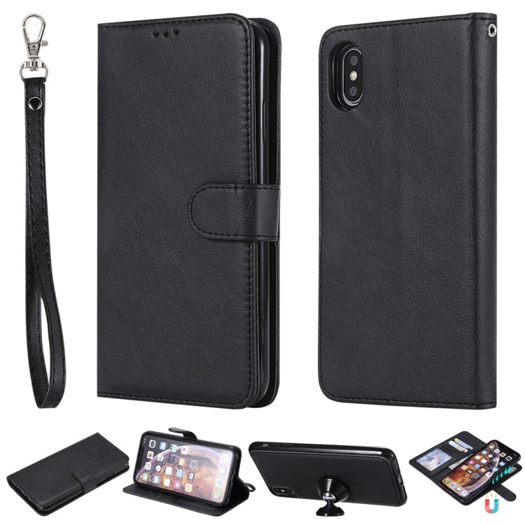 For iPhone XS Max Solid Color Horizontal Flip Protective Case with Holder & Card Slots & Wallet & Photo Frame & Lanyard