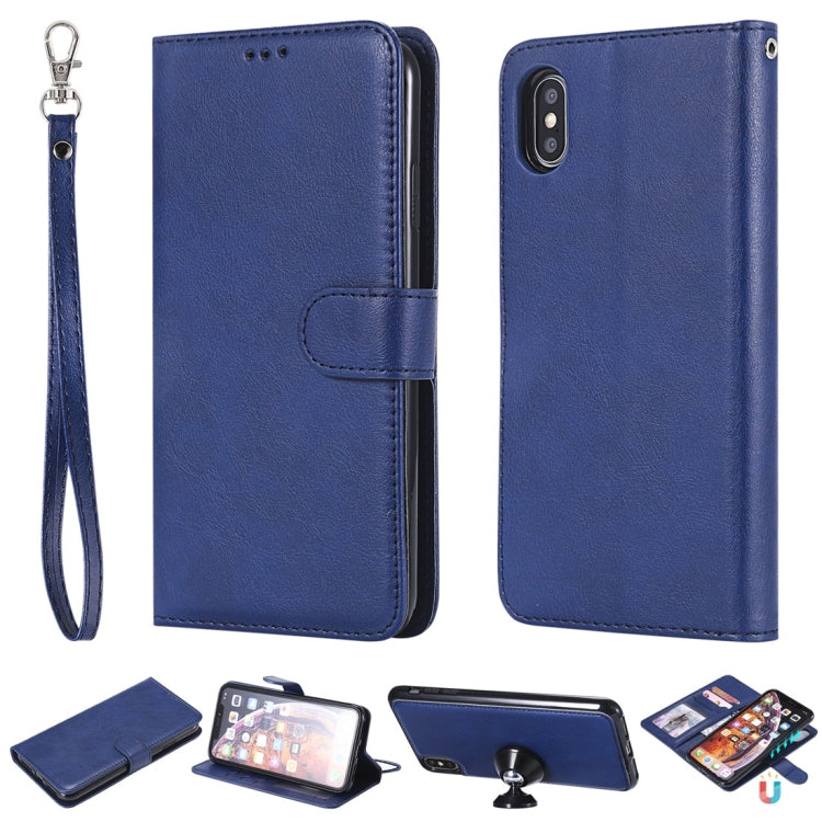 For iPhone XS Max Solid Color Horizontal Flip Protective Case with Holder & Card Slots & Wallet & Photo Frame & Lanyard