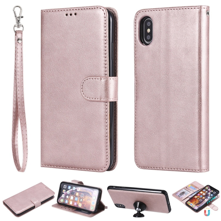 For iPhone XS Max Solid Color Horizontal Flip Protective Case with Holder & Card Slots & Wallet & Photo Frame & Lanyard