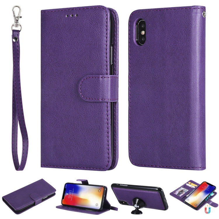 For iPhone X / XS Solid Color Horizontal Flip Protective Case with Holder & Card Slots & Wallet & Photo Frame & Lanyard