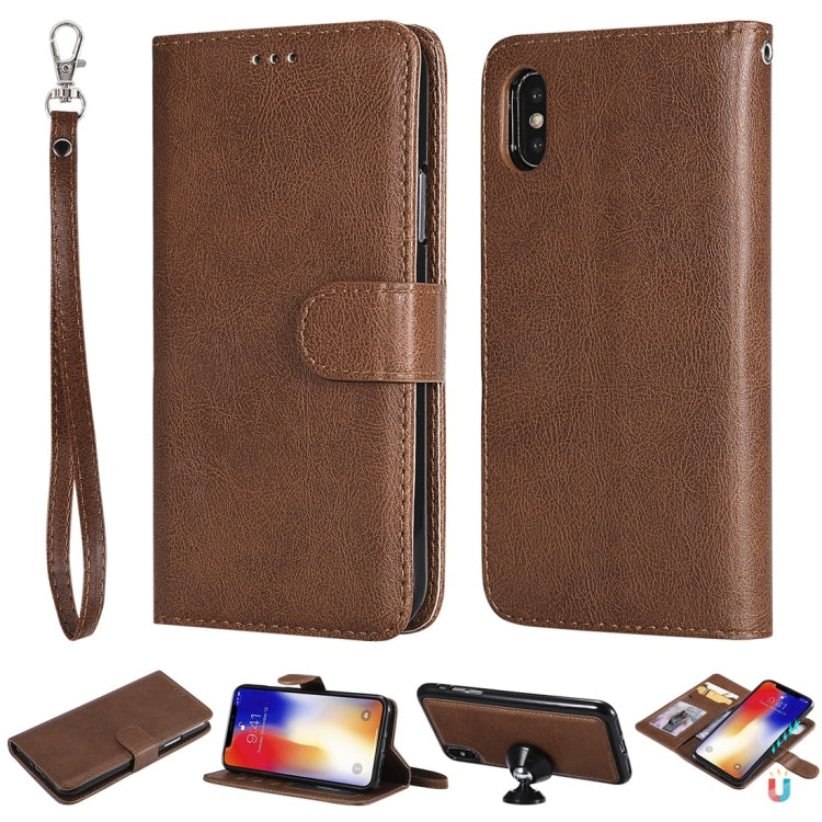 For iPhone X / XS Solid Color Horizontal Flip Protective Case with Holder & Card Slots & Wallet & Photo Frame & Lanyard