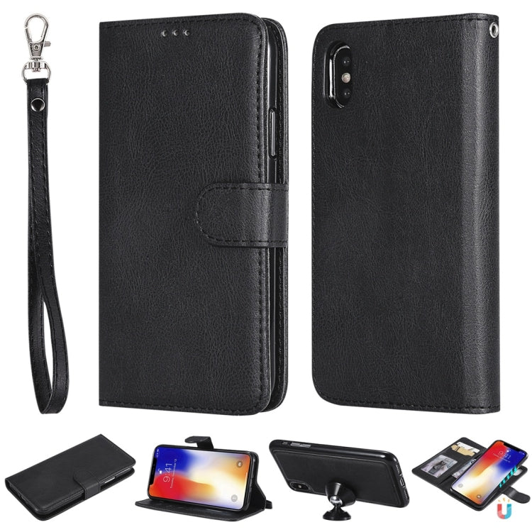For iPhone X / XS Solid Color Horizontal Flip Protective Case with Holder & Card Slots & Wallet & Photo Frame & Lanyard