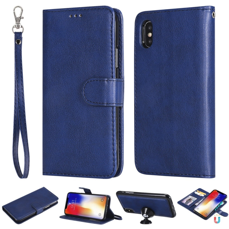For iPhone X / XS Solid Color Horizontal Flip Protective Case with Holder & Card Slots & Wallet & Photo Frame & Lanyard