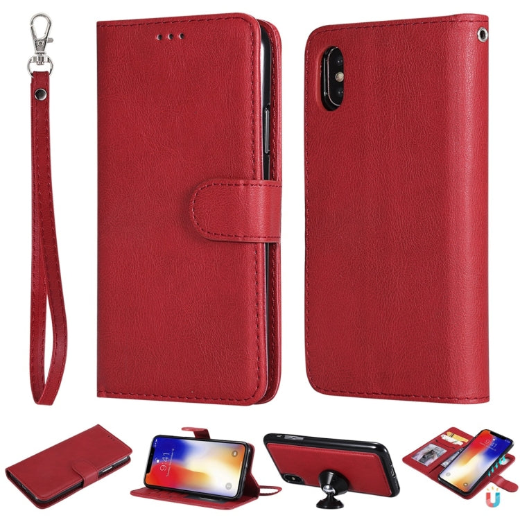 For iPhone X / XS Solid Color Horizontal Flip Protective Case with Holder & Card Slots & Wallet & Photo Frame & Lanyard
