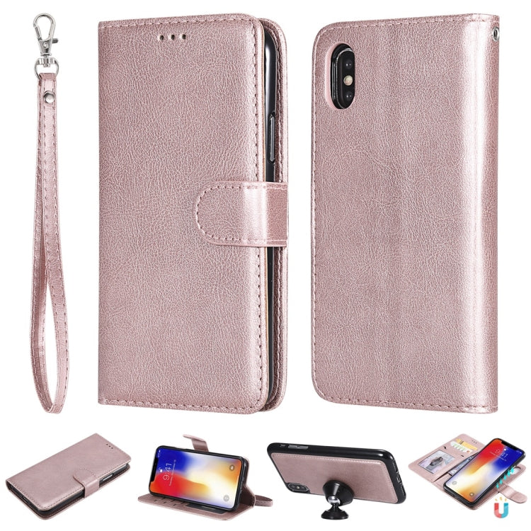 For iPhone X / XS Solid Color Horizontal Flip Protective Case with Holder & Card Slots & Wallet & Photo Frame & Lanyard