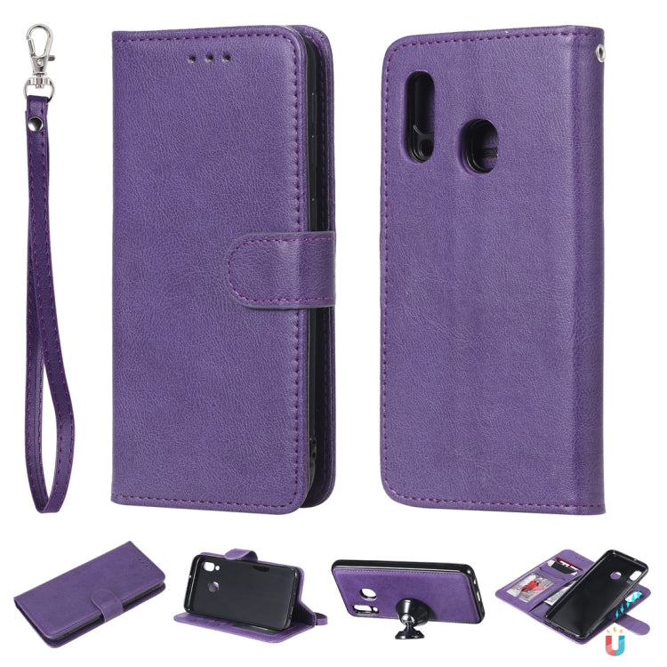 For Galaxy A20e Solid Color Horizontal Flip Protective Case with Holder & Card Slots & Wallet & Photo Frame & Lanyard