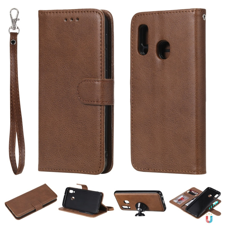 For Galaxy A20e Solid Color Horizontal Flip Protective Case with Holder & Card Slots & Wallet & Photo Frame & Lanyard
