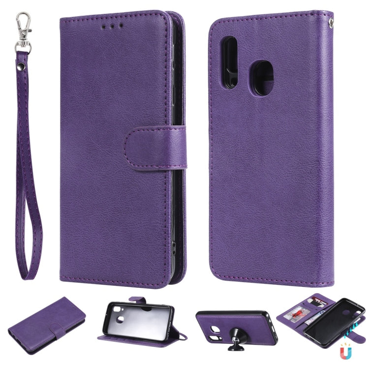 For Galaxy A40 Solid Color Horizontal Flip Protective Case with Holder & Card Slots & Wallet & Photo Frame & Lanyard