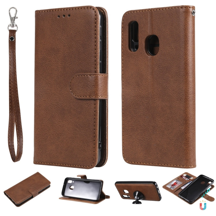 For Galaxy A40 Solid Color Horizontal Flip Protective Case with Holder & Card Slots & Wallet & Photo Frame & Lanyard
