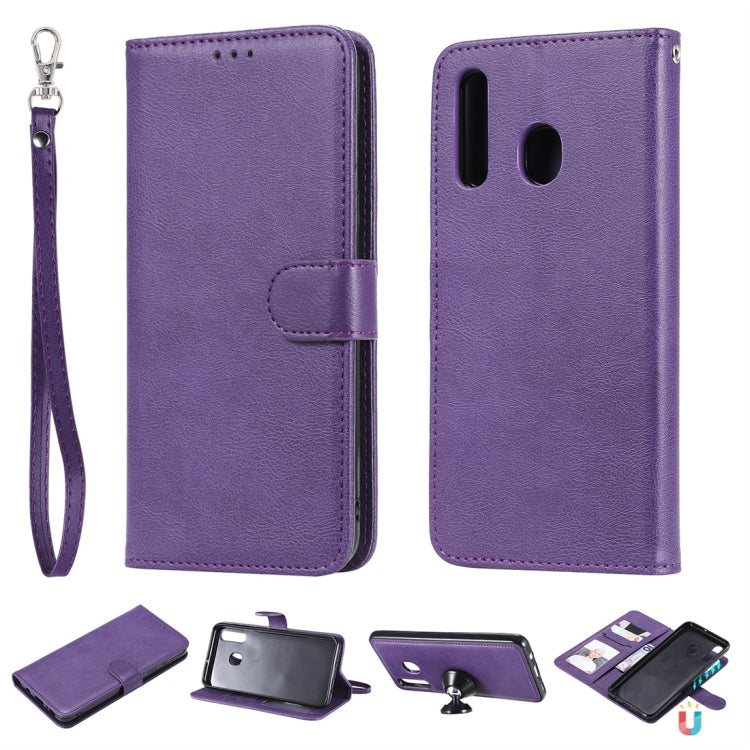 For Galaxy A50 / A30 / A20 Solid Color Horizontal Flip Protective Case with Holder & Card Slots & Wallet & Photo Frame & Lanyard