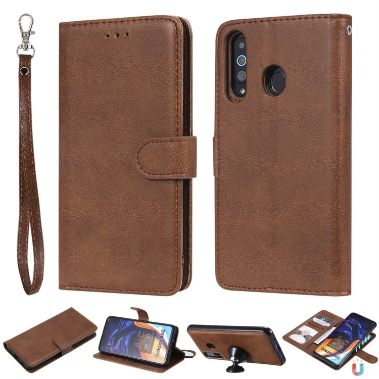 For Galaxy A60 Solid Color Horizontal Flip Protective Case with Holder & Card Slots & Wallet & Photo Frame & Lanyard