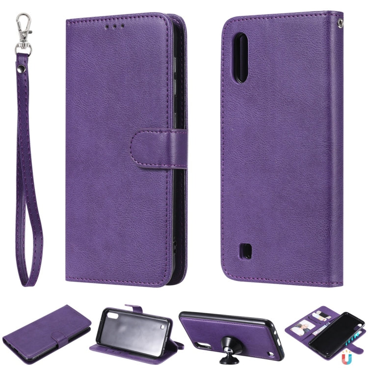 For Galaxy M10 Solid Color Horizontal Flip Protective Case with Holder & Card Slots & Wallet & Photo Frame & Lanyard
