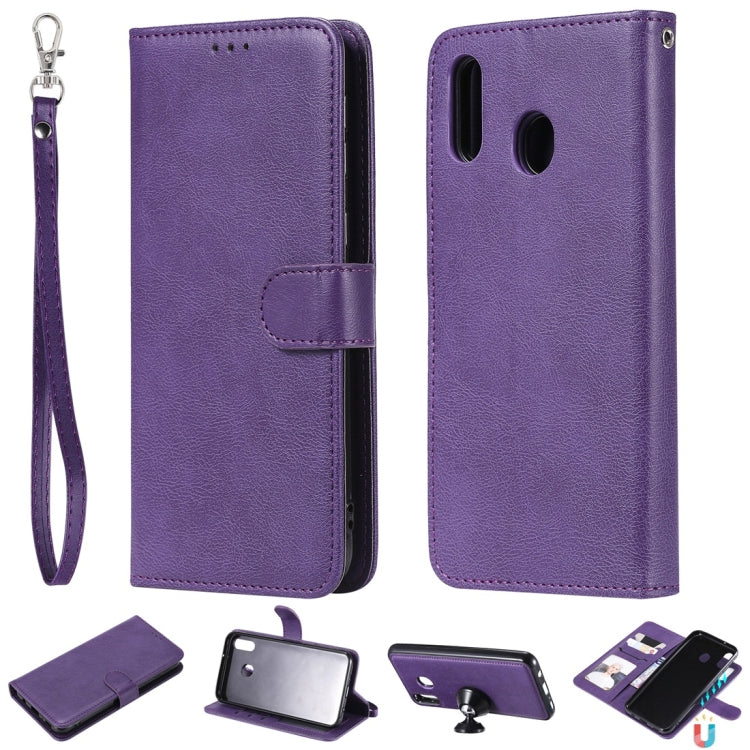 For Galaxy M20 Solid Color Horizontal Flip Protective Case with Holder & Card Slots & Wallet & Photo Frame & Lanyard