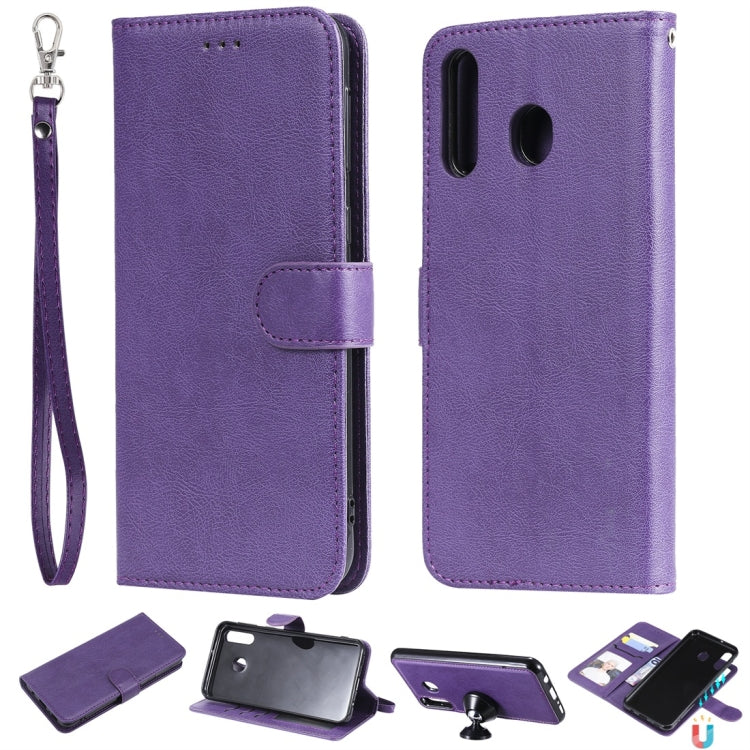 For Galaxy M30 Solid Color Horizontal Flip Protective Case with Holder & Card Slots & Wallet & Photo Frame & Lanyard