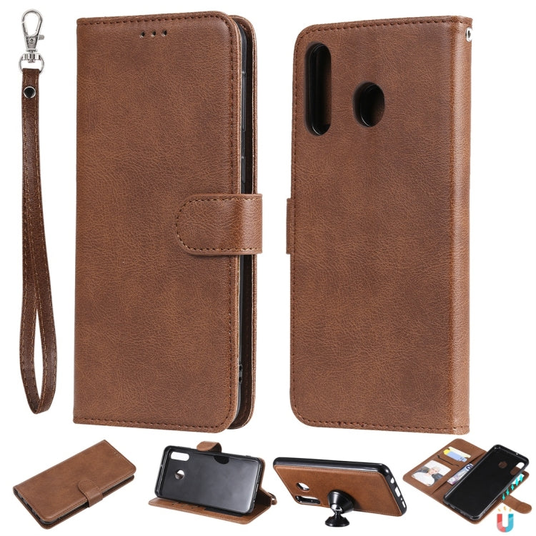For Galaxy M30 Solid Color Horizontal Flip Protective Case with Holder & Card Slots & Wallet & Photo Frame & Lanyard