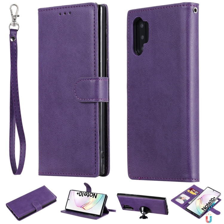 For Galaxy Note 10+ Solid Color Horizontal Flip Protective Case with Holder & Card Slots & Wallet & Photo Frame & Lanyard