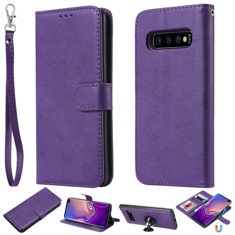 For Galaxy S10+ Solid Color Horizontal Flip Protective Case with Holder & Card Slots & Wallet & Photo Frame & Lanyard