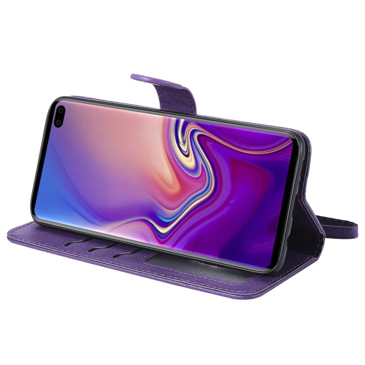 For Galaxy S10+ Solid Color Horizontal Flip Protective Case with Holder & Card Slots & Wallet & Photo Frame & Lanyard