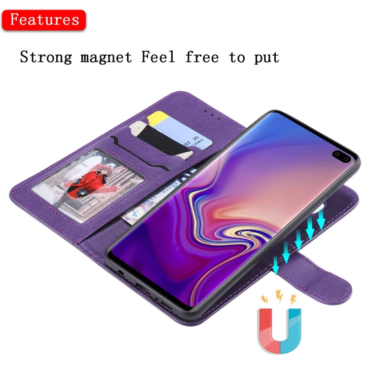 For Galaxy S10+ Solid Color Horizontal Flip Protective Case with Holder & Card Slots & Wallet & Photo Frame & Lanyard