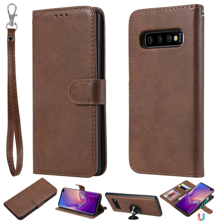 For Galaxy S10+ Solid Color Horizontal Flip Protective Case with Holder & Card Slots & Wallet & Photo Frame & Lanyard