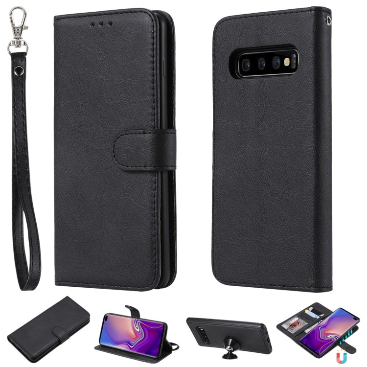 For Galaxy S10+ Solid Color Horizontal Flip Protective Case with Holder & Card Slots & Wallet & Photo Frame & Lanyard