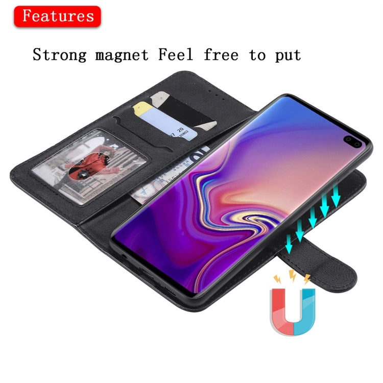 For Galaxy S10+ Solid Color Horizontal Flip Protective Case with Holder & Card Slots & Wallet & Photo Frame & Lanyard