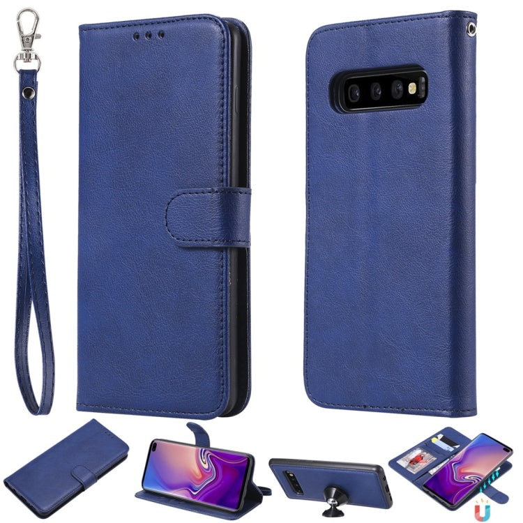 For Galaxy S10+ Solid Color Horizontal Flip Protective Case with Holder & Card Slots & Wallet & Photo Frame & Lanyard