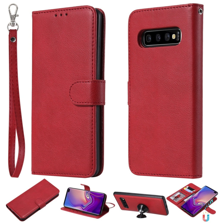 For Galaxy S10+ Solid Color Horizontal Flip Protective Case with Holder & Card Slots & Wallet & Photo Frame & Lanyard
