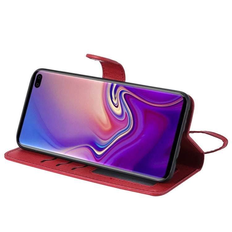 For Galaxy S10+ Solid Color Horizontal Flip Protective Case with Holder & Card Slots & Wallet & Photo Frame & Lanyard