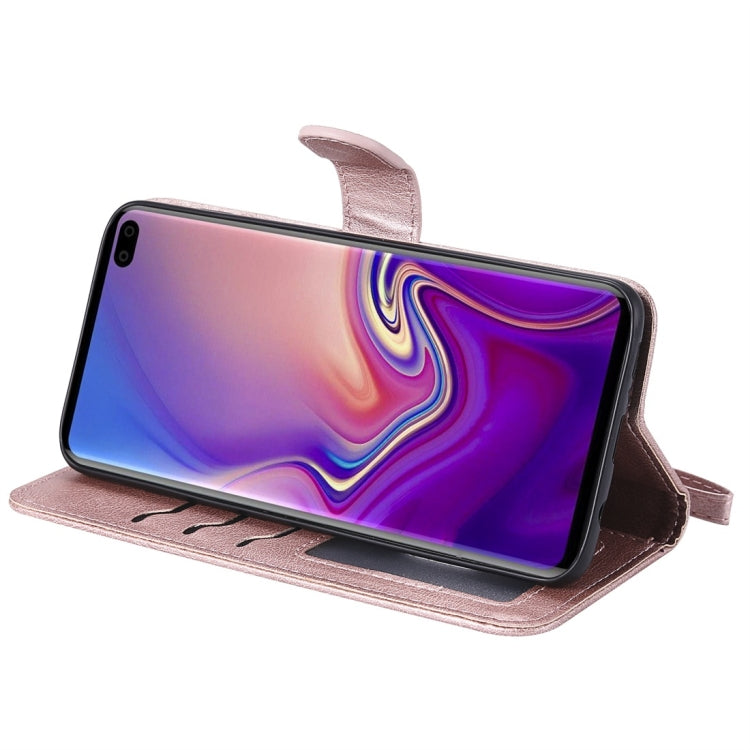 For Galaxy S10+ Solid Color Horizontal Flip Protective Case with Holder & Card Slots & Wallet & Photo Frame & Lanyard
