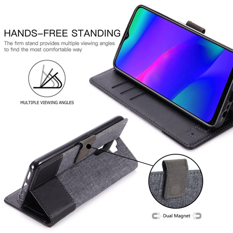 For OPPO A9 2020 MUMXA MX102 Horizontal Flip Canvas Stitching Leather Case with Holder & Card Slots & Wallet(Black)