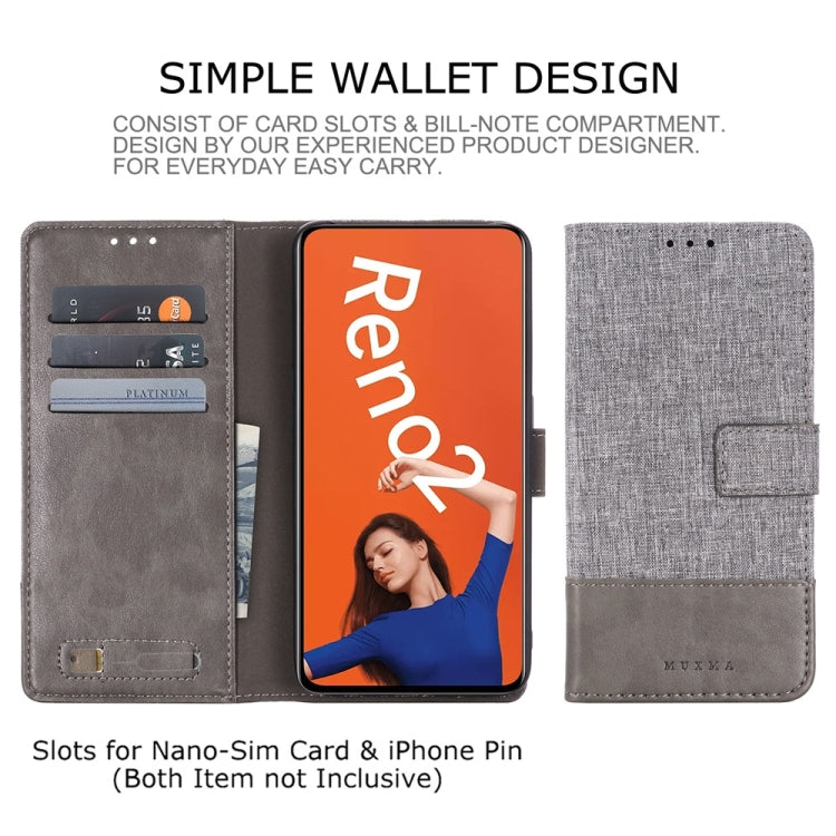 For OPPO Reno2 MUMXA MX102 Horizontal Flip Canvas Stitching Leather Case with Holder & Card Slots & Wallet(Grey)