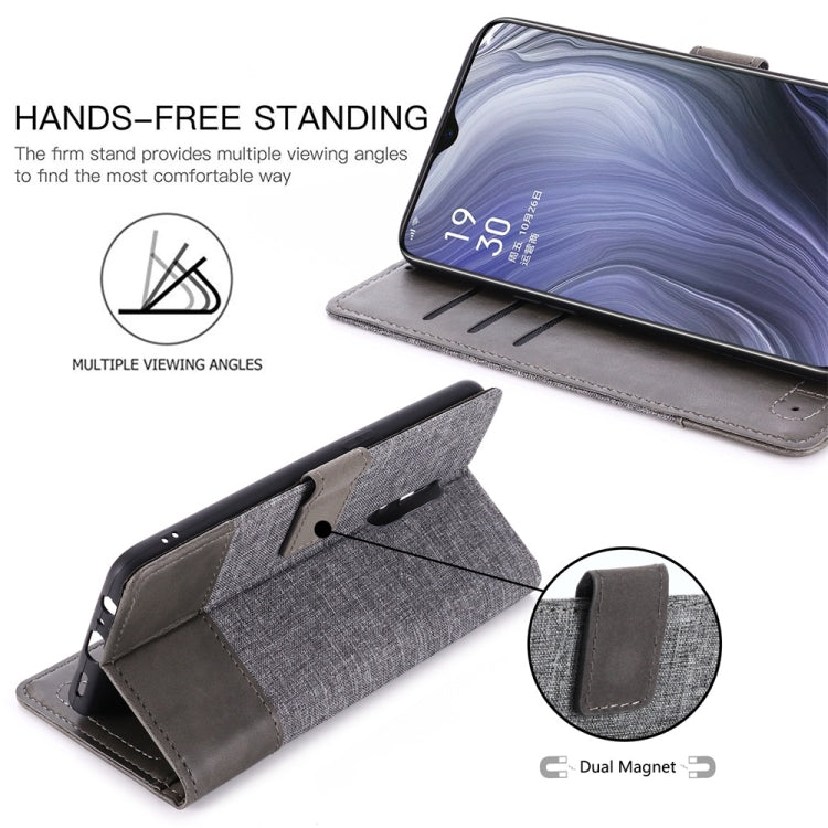 For OPPO Reno Z MUMXA MX102 Horizontal Flip Canvas Stitching Leather Case with Holder & Card Slots & Wallet(Grey)