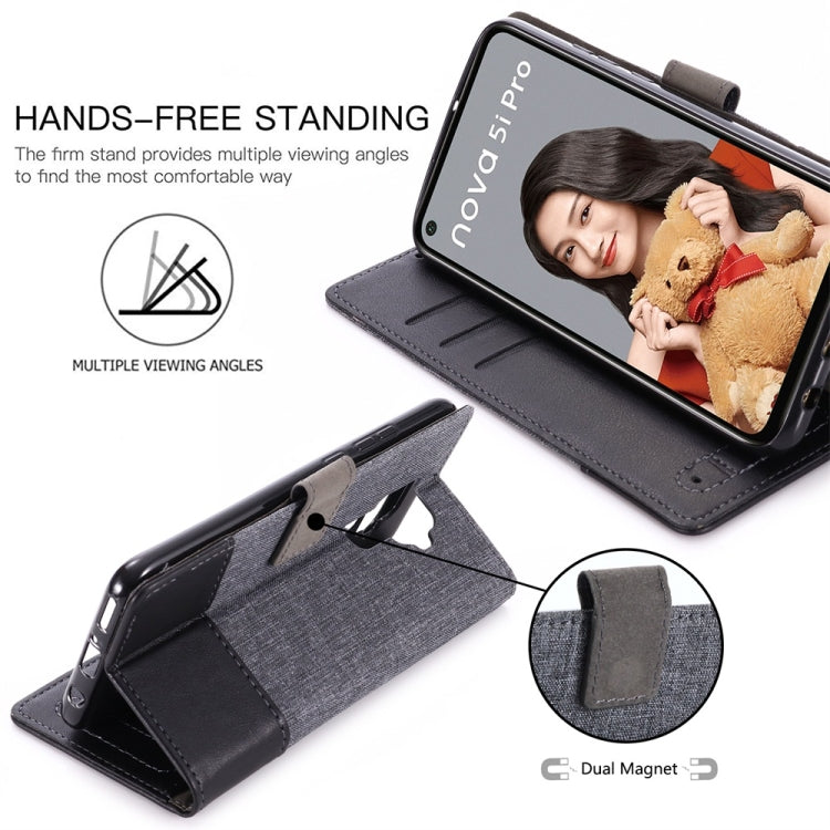 For Huawei Nova 5i Pro MUMXA MX102 Horizontal Flip Canvas Stitching Leather Case with Holder & Card Slots & Wallet