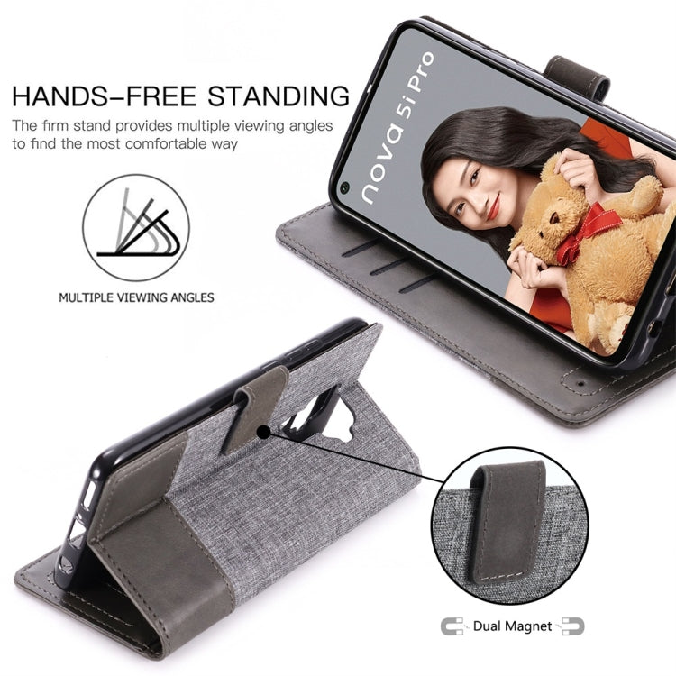 For Huawei Nova 5i Pro MUMXA MX102 Horizontal Flip Canvas Stitching Leather Case with Holder & Card Slots & Wallet
