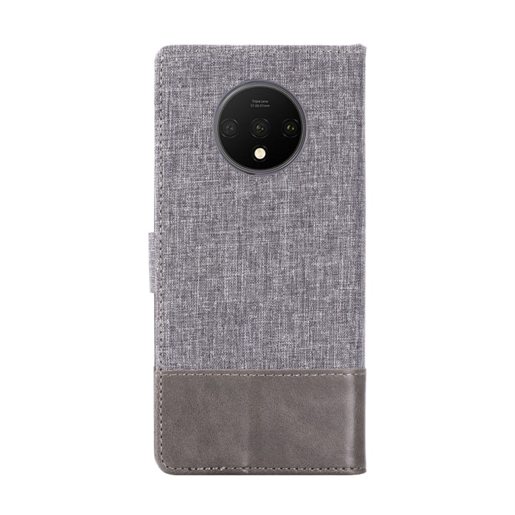 For OnePlus 7T MUMXA MX102 Horizontal Flip Canvas Stitching Leather Case with Holder & Card Slots & Wallet(Grey)