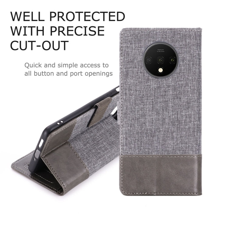For OnePlus 7T MUMXA MX102 Horizontal Flip Canvas Stitching Leather Case with Holder & Card Slots & Wallet(Grey)