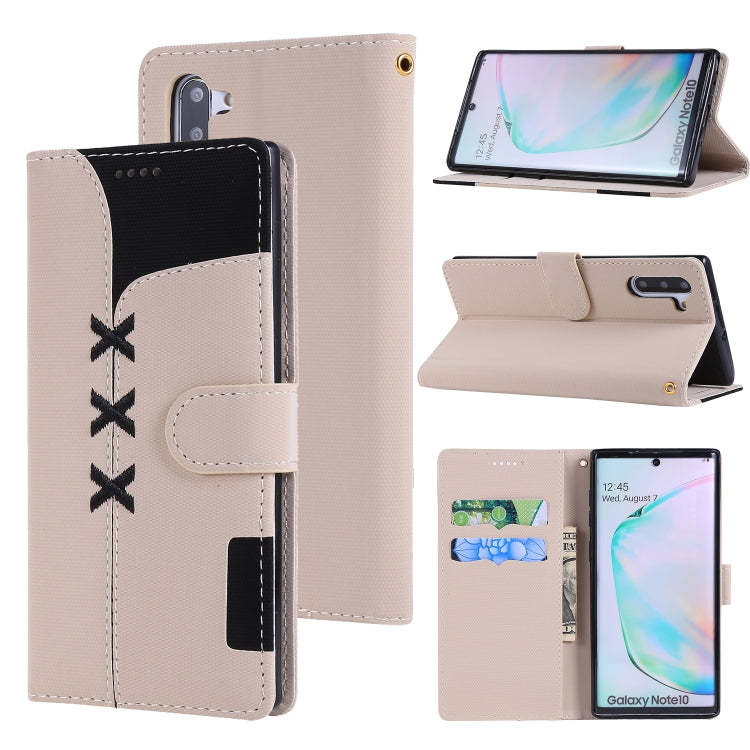 For Galaxy Note 10 Fabric Stitching Embroidery Horizontal Flip Leather Case With Holder & Card Slots & Wallet