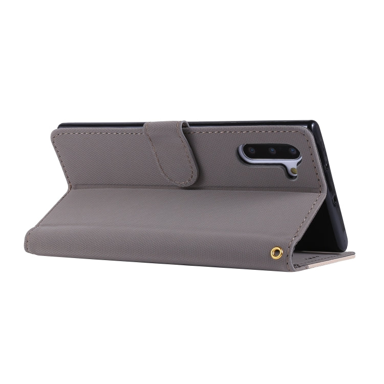 For Galaxy Note 10 Fabric Stitching Embroidery Horizontal Flip Leather Case With Holder & Card Slots & Wallet