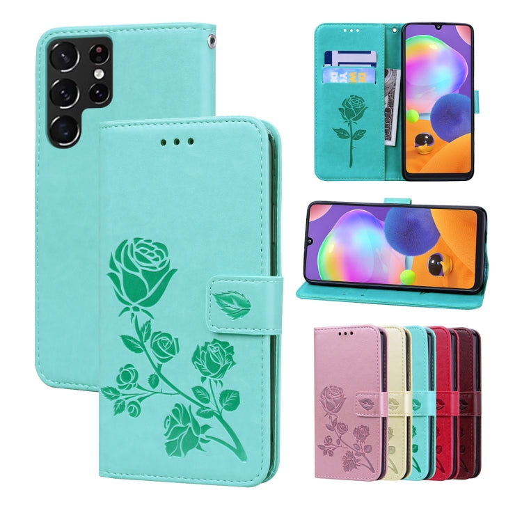 For Samsung Galaxy S22 Ultra 5G Rose Embossed Leather Phone Case