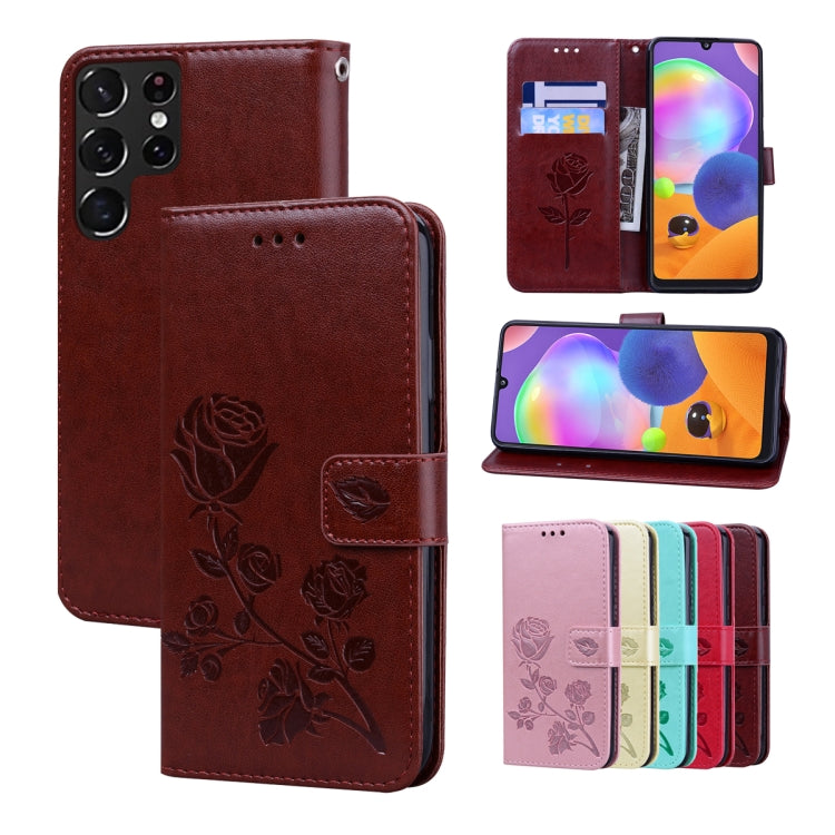 For Samsung Galaxy S22 Ultra 5G Rose Embossed Leather Phone Case