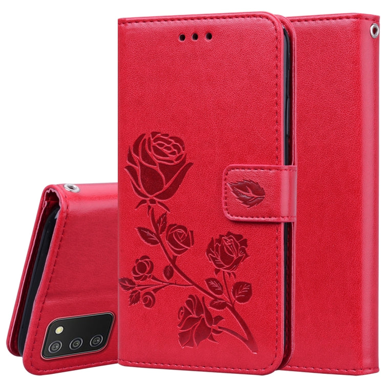 For Samsung Galaxy A02s Rose Embossed Leather Phone Case