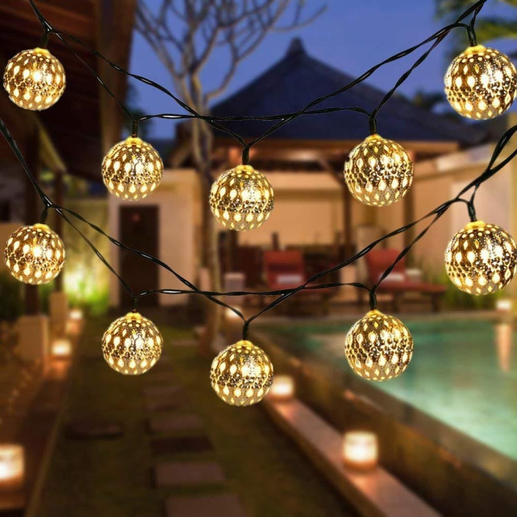 Ironwork Hollow Small Ball Outdoor LED Light String Garden Festival Decoration Light, Specification:1.5m 10 LEDs Battery Box(White Light)