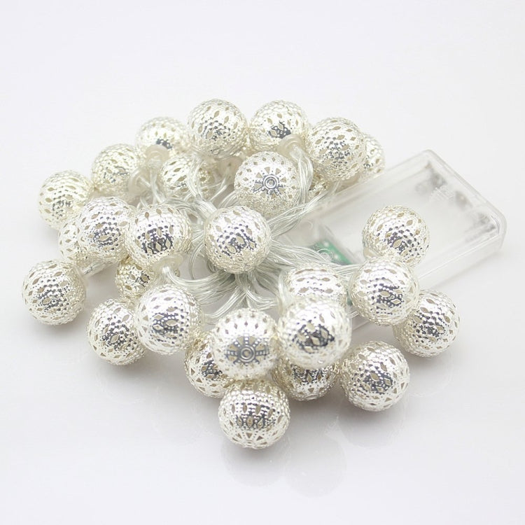 Ironwork Hollow Small Ball Outdoor LED Light String Garden Festival Decoration Light, Specification:1.5m 10 LEDs Battery Box(White Light)