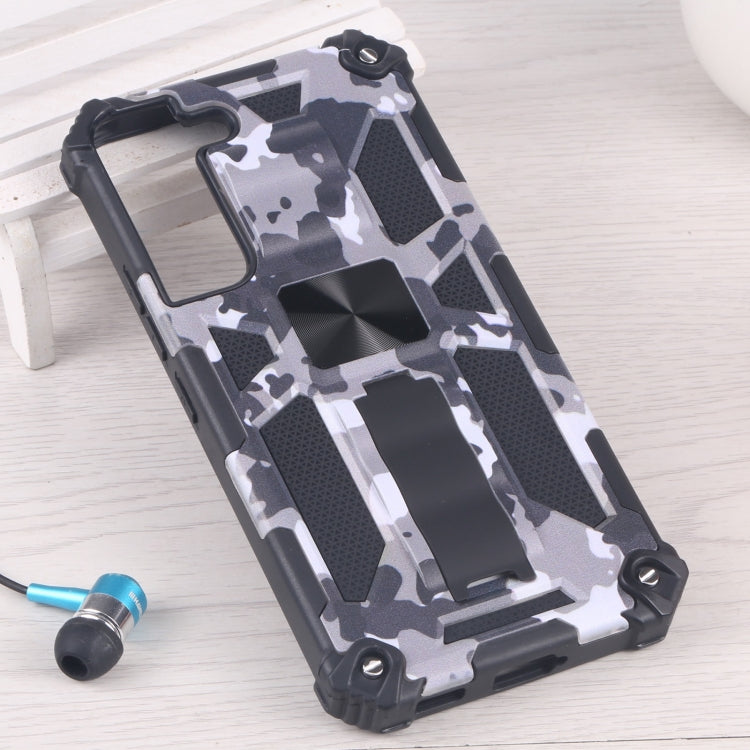 For Samsung Galaxy S22 5G Camouflage Armor Kickstand TPU + PC Magnetic Phone Case (Grey)