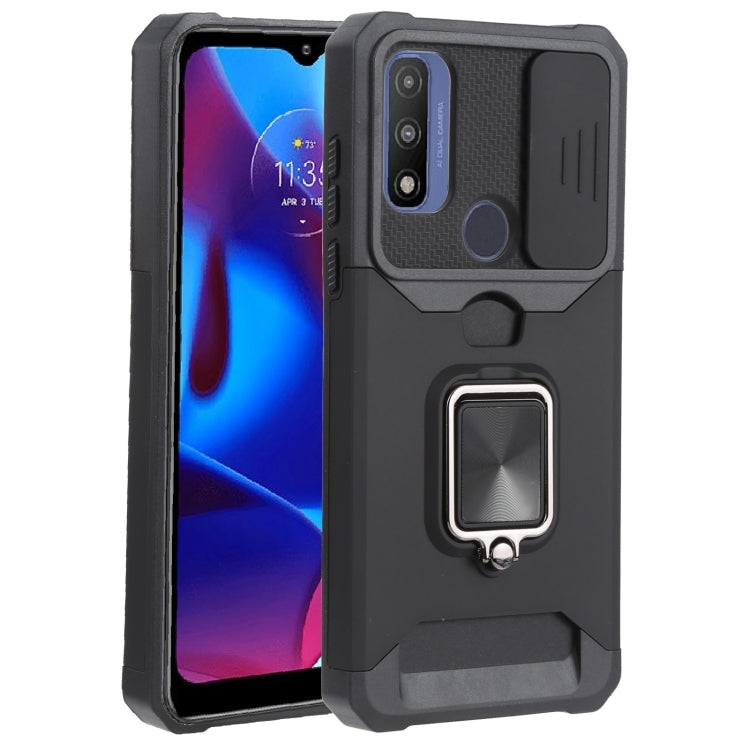 For Motorola Moto G Pure Sliding Camera Cover Design PC + TPU Shockproof Phone Case with Ring Holder & Card Slot