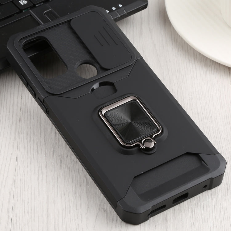 For Motorola Moto G Pure Sliding Camera Cover Design PC + TPU Shockproof Phone Case with Ring Holder & Card Slot