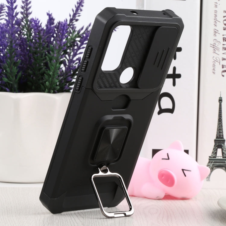 For Motorola Moto G Pure Sliding Camera Cover Design PC + TPU Shockproof Phone Case with Ring Holder & Card Slot
